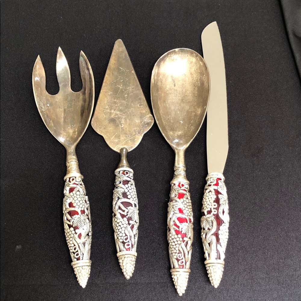 Elegant Silver and Red Cutlery Set